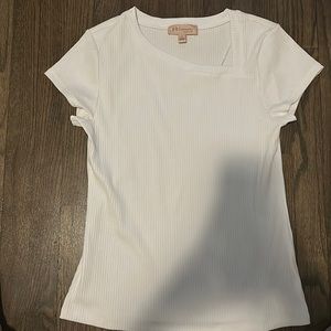 White Ribbed Short Sleeve Top